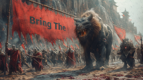 War Banner on Battlefield with Fantasy Creatures