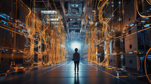 Person walking through AI-enabled surveillance capitalism maze