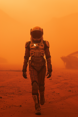 AI princess in futuristic suit on orange sand AI princess in futuristic suit on orange sand