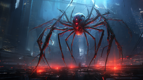 AI spider robot analyzing financial data web