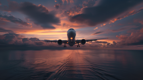 Airplane flying evening sky