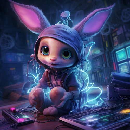 alien bunny rabbit computer cables illustration