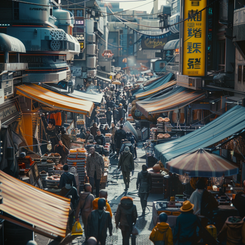 Crowded Street on Alien Cyberpunk Planet Crowded Street on Alien Cyberpunk Planet