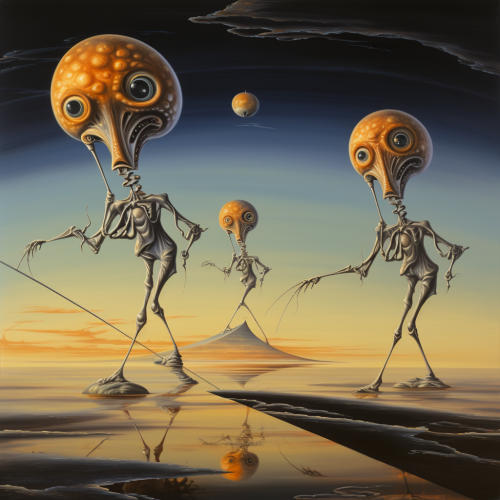 Salvadore Dali painting of alien surfers