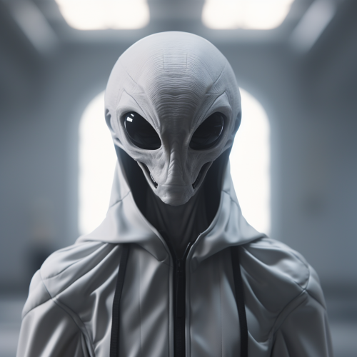 Alien costume watching in camera