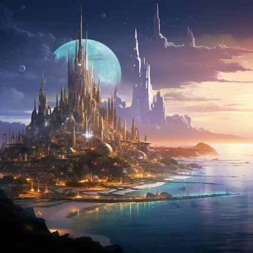 Vibrant Alien Seaside City with Futuristic Architecture