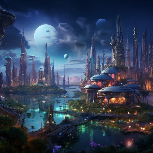 Vibrant alien city by the seaside