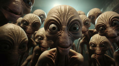 Group of Aliens Staring into Fisheye Lens