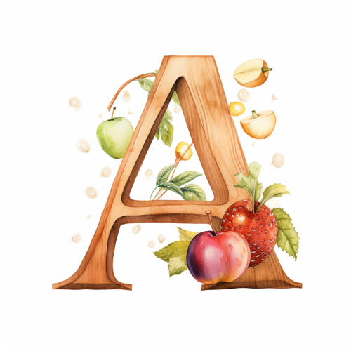 Illustration of letter A with apple and acorn Illustration of letter A with apple and acorn