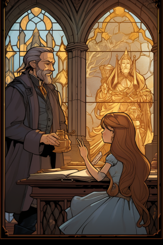 Dumbledore kindly scolding girl in Hogwarts office