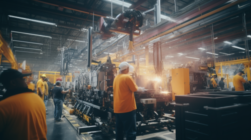 American manufacturing warehouse production floor workers