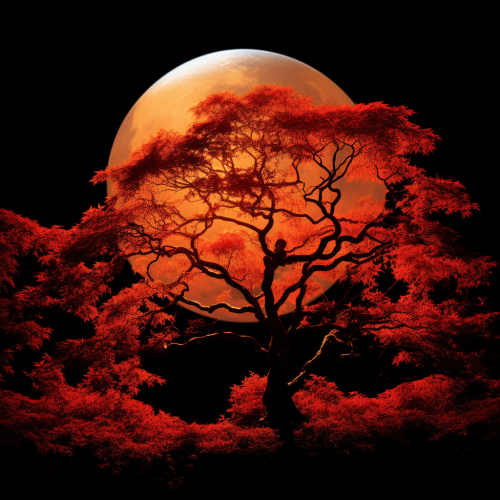 Silhouetted leaves of American Red Maple Tree