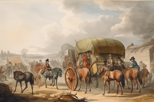 Painting of American Revolution refugees with wagons