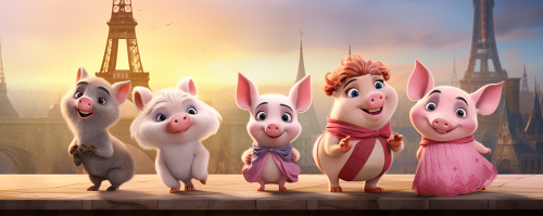 American Cartoon Pigs Celebrating Wedding