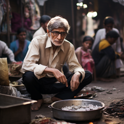 Sad Amitabh Bacchan selling pan on Indian street