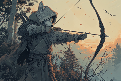 A bowman wearing animal fur in ancient times