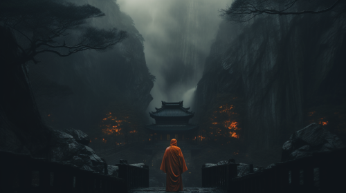 Monk at ancient Japanese temple