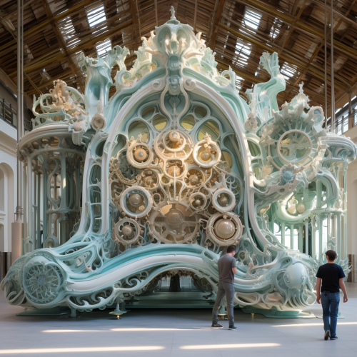 Porcelain cream, blue, and green ancient machine