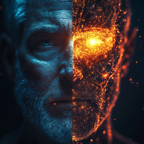 Split Image Ancient Man Cyborg Split Image Ancient Man Cyborg