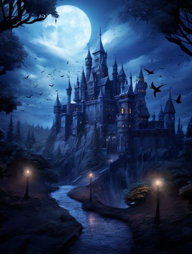 Well-lit Ancient Castle in Moonlight