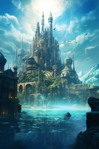 Ancient Atlantis city beneath the serene sea Ancient Atlantis city beneath the serene sea