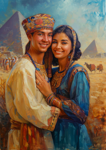 Ancient Egyptian Costume with Pyramids and Couple