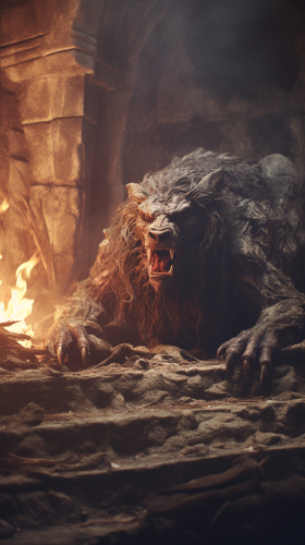 Ancient Fire Beast in Stone Chamber