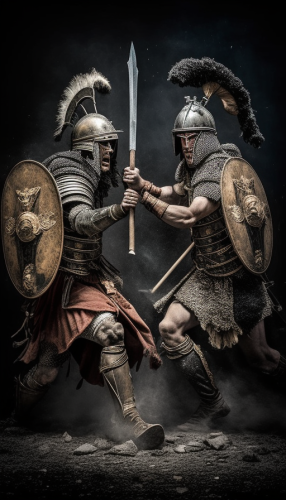 Ancient two armys fighting warriors clash
