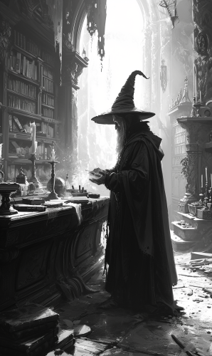 Mysterious wizard casting spells in a library  ?✨