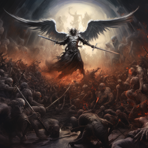 Mighty angel battling zombie hordes