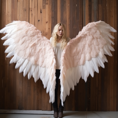 Beautiful angel wings feathers in flight