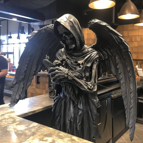 Angel of Death waiting in line at Chipotle Angel of Death waiting in line at Chipotle