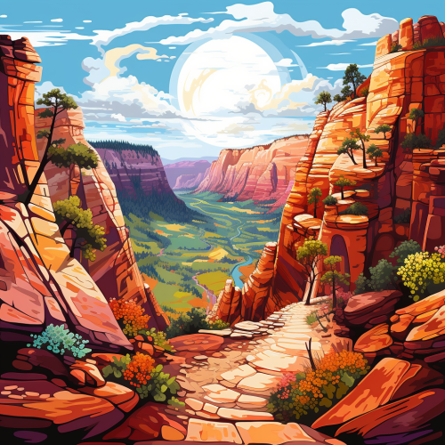 Colorful cartoon depiction of Angels Landing hike