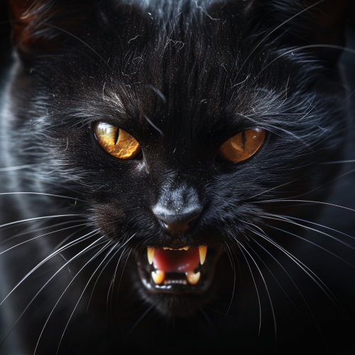 Angry black cat attacking camera