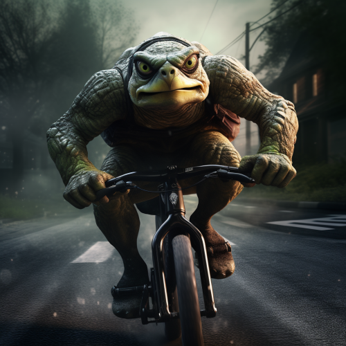 Angry turtle riding road bike illustration
