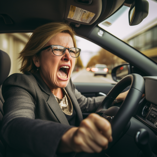 Angry woman in road rage driving Angry woman in road rage driving