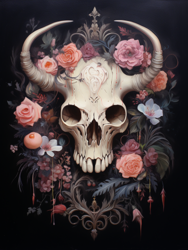 Gothic animal skull floral painting