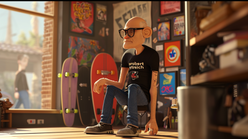 animated character wearing jeans and black tshirt