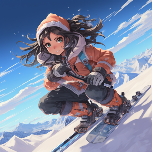 Anime Character Grinding Rail on Snow Skis