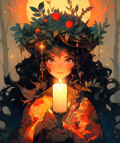 Anime girl holding candle to sky