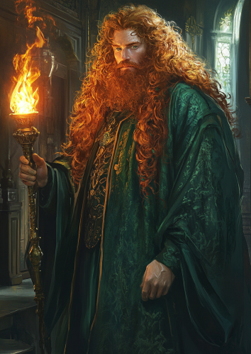 Anime man with torch in Victorian room