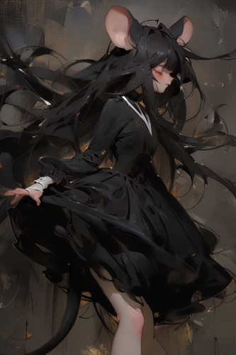 Anime Mouse Girl with Long Hair and Black Dress Anime Mouse Girl with Long Hair and Black Dress