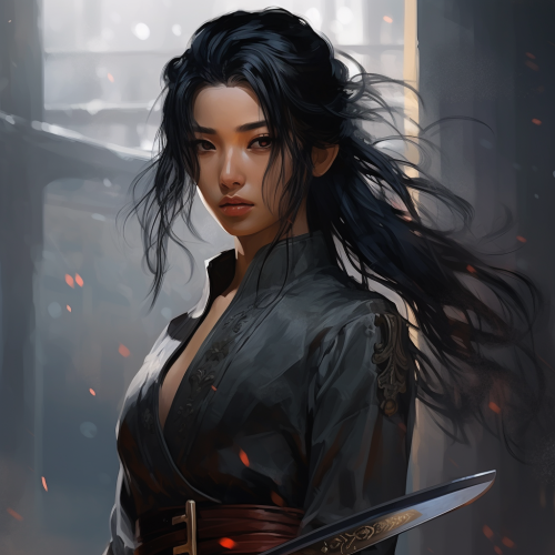 Unrealistic anime girl in armor with katana