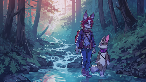 Anthro Female Wolf and Bunny Walking