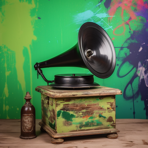 Antique Victrola Phonograph with Graffiti Art