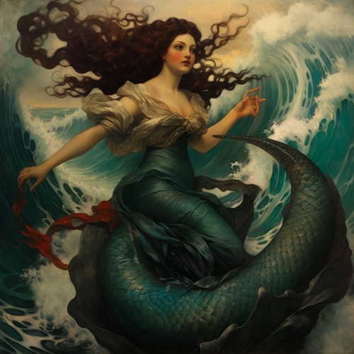 Antique vintage mermaid with dramatic color
