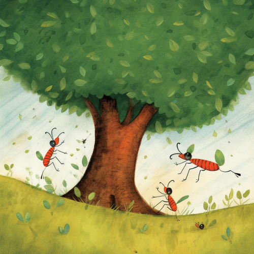 Three ants flying in a small tornado