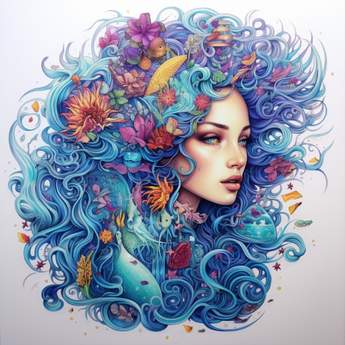 Beautiful Aquarius Girl with Colored Pencil Art