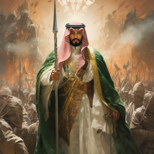 Arab king with country flag and art
