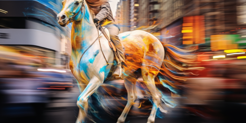 Arabian horse dancing on New York street